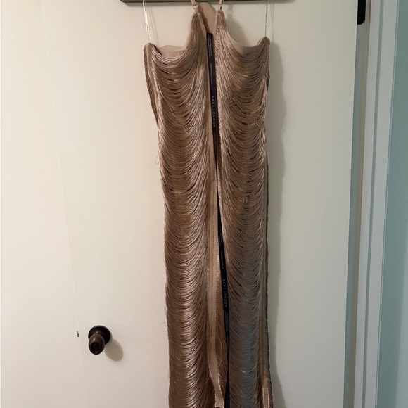 Rare London Gold Fringe Detail Halter Maxi Dress - Picture 3 of 4